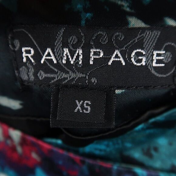 RAMPAGE BLACK PINK & TEAL CASCADING RUFFLE PAINT SPLATTER MINI SKIRT SIZE XS - Picture 2 of 8